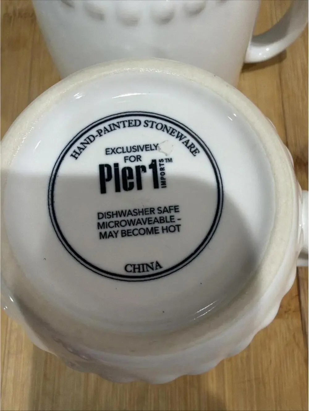 2 VTG Pier 1 Porcelain Hand Painted Pearl Edge 16oz Coffee/Tea Cups *
